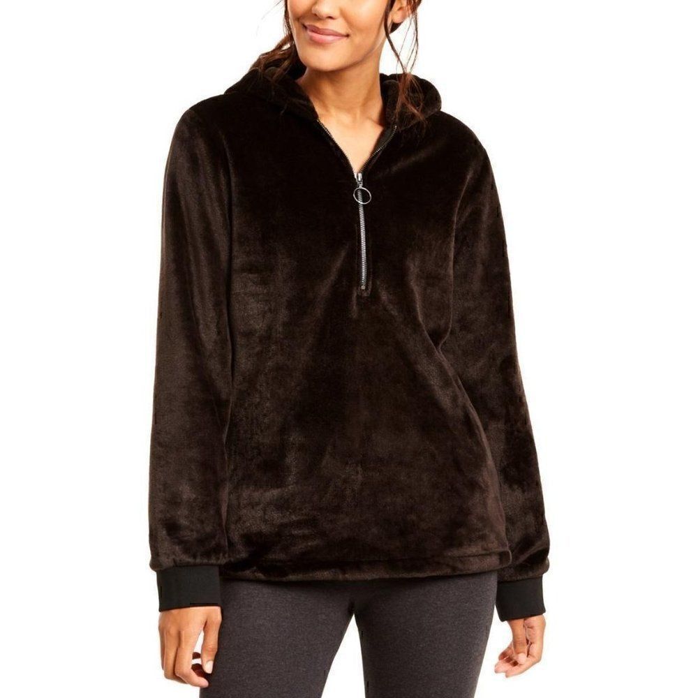 Ideology Zipper Hoodie Black Faux-Fur Medium